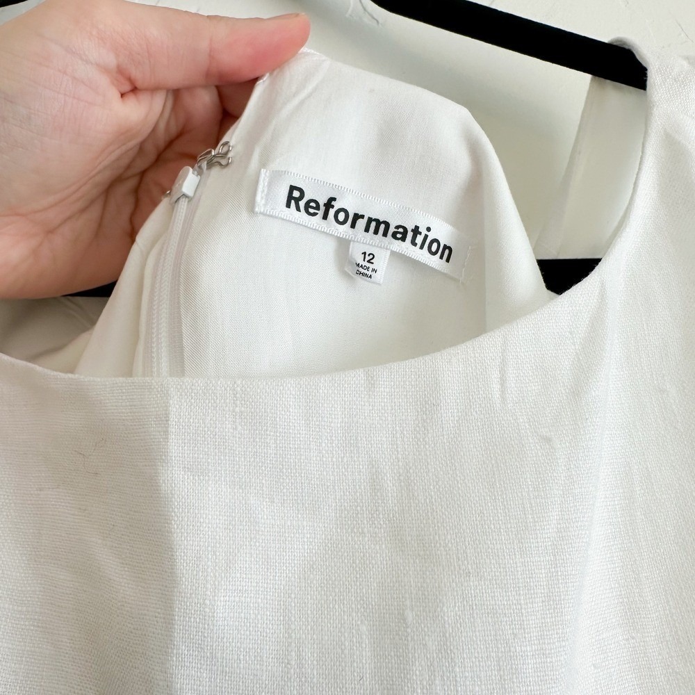 Reformation |‎ Zenni 100% Linen Boat Neck Mini Dress in White - Picture 9 of 10